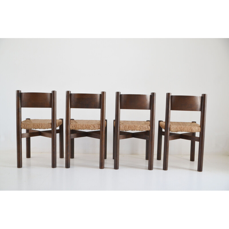 Lot de 4 chaises vintage modèle Méribel de Charlotte Perriand 1950