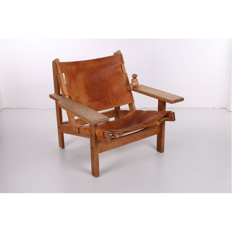 Vintage Leather and Oak Safari Chair by Kurt Ostervig for KP Mobler 1960s