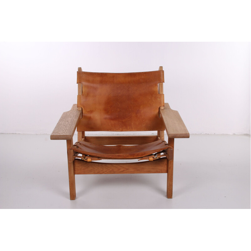 Chaise vintage Safari en cuir et chêne par Kurt Ostervig pour KP Mobler 1960