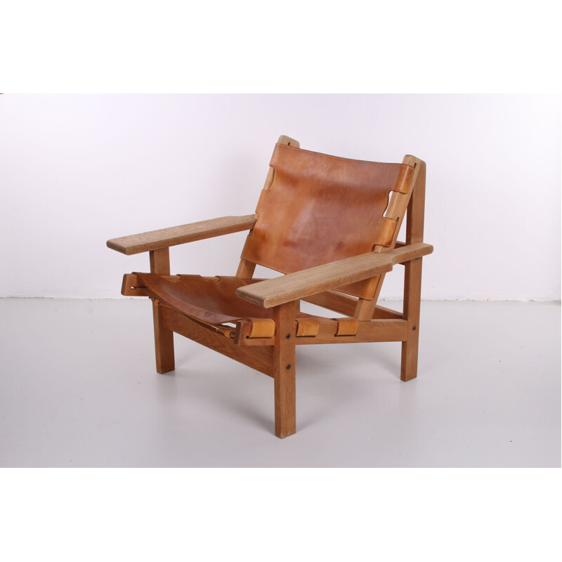 Vintage Leather and Oak Safari Chair by Kurt Ostervig for KP Mobler 1960s