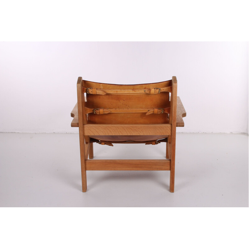 Vintage Leather and Oak Safari Chair by Kurt Ostervig for KP Mobler 1960s