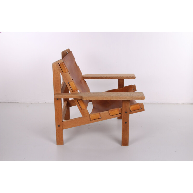 Vintage Leather and Oak Safari Chair by Kurt Ostervig for KP Mobler 1960s