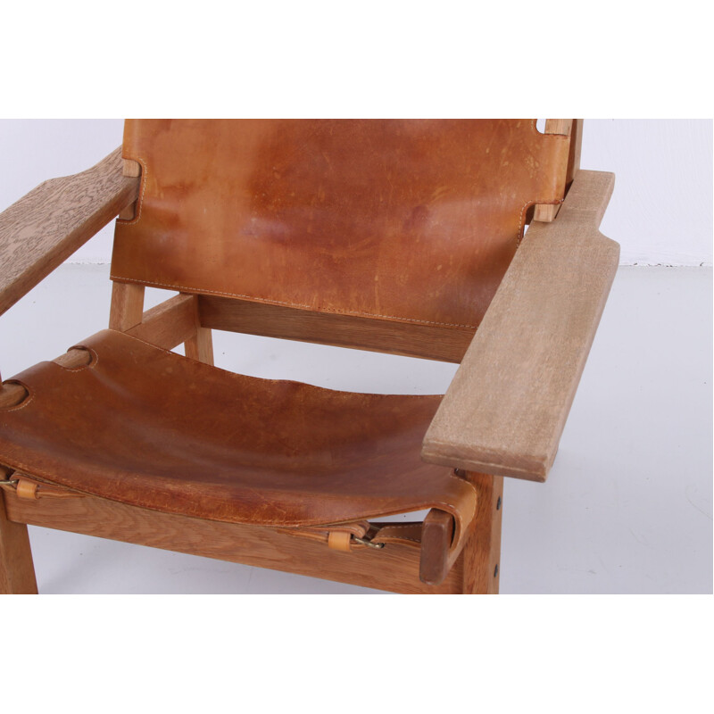 Vintage Leather and Oak Safari Chair by Kurt Ostervig for KP Mobler 1960s