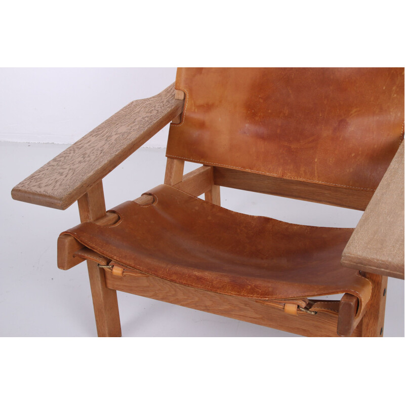 Vintage Leather and Oak Safari Chair by Kurt Ostervig for KP Mobler 1960s