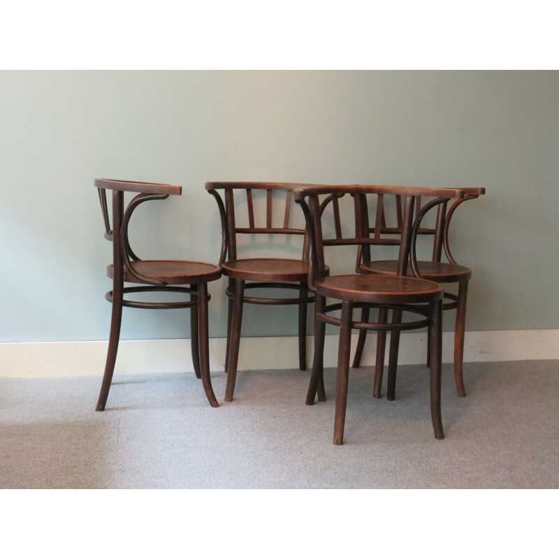Set of 4 vintage bent wood chairs 1960s