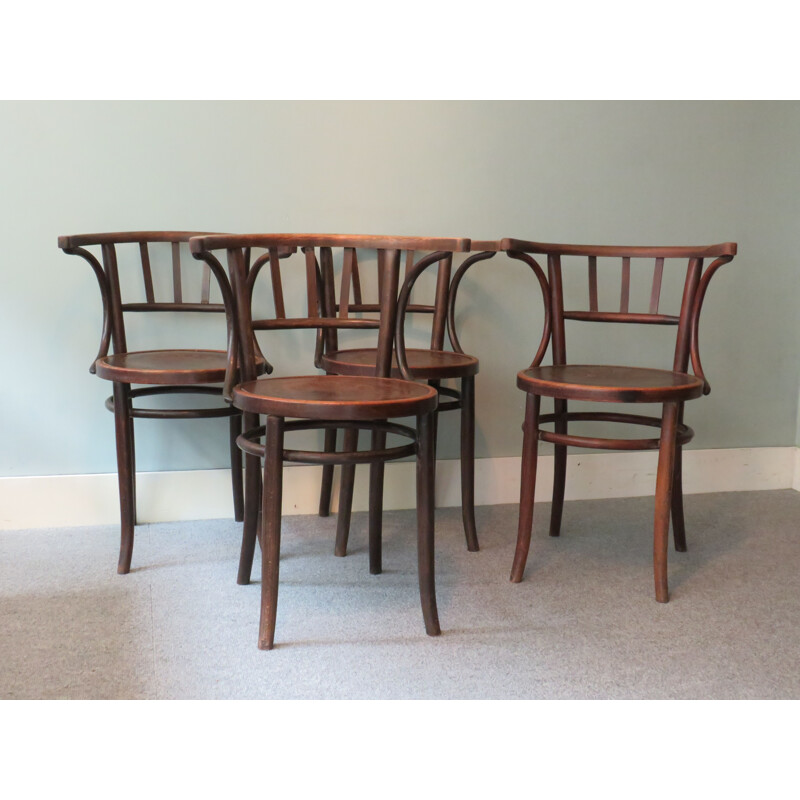 Satz von 4 Vintage-Stühlen aus gebogenem Holz 1960