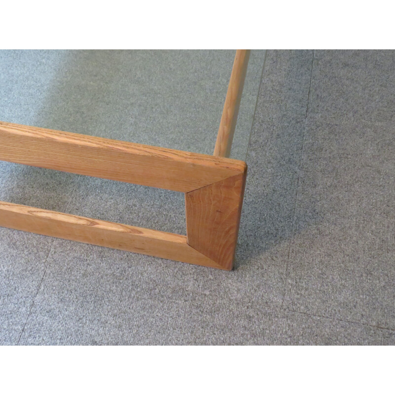 Vintage coffee table in oak and glass, Belgium 1960s