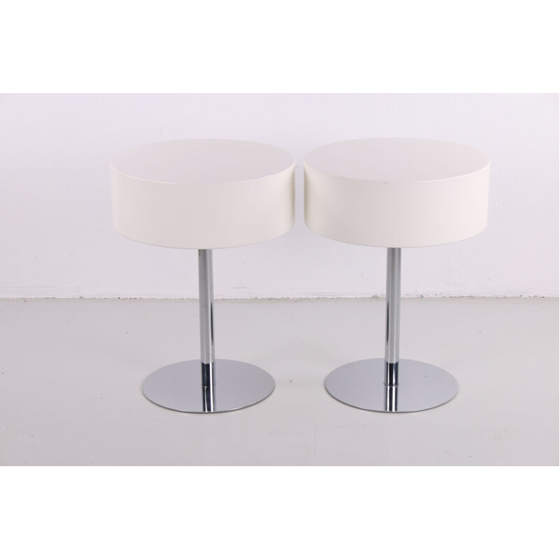 Pair of vintage Space Age Tables or bedside tables with chrome base, Denmark 1970s