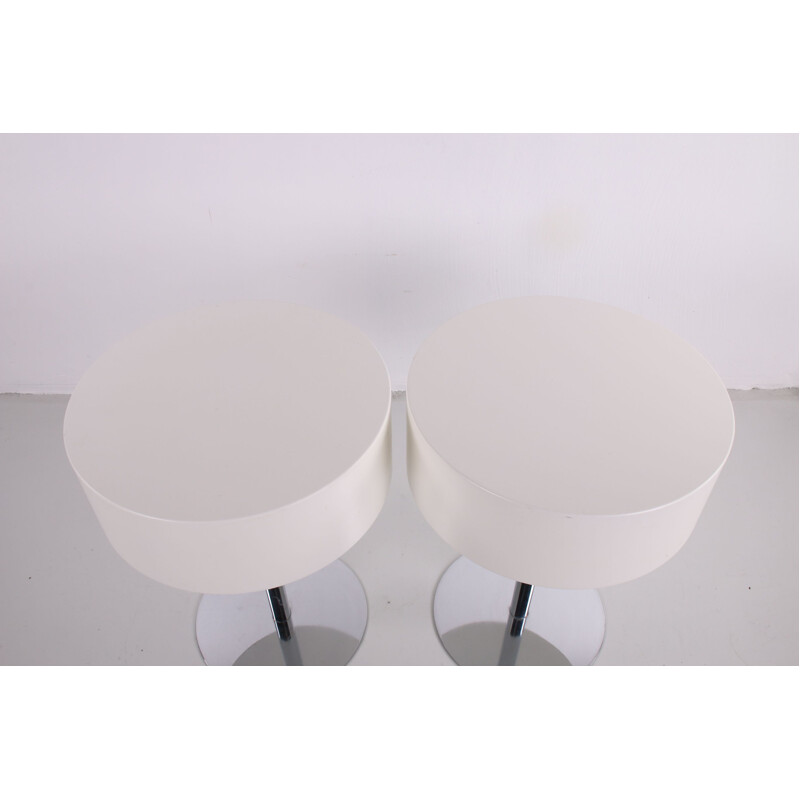 Pair of vintage Space Age Tables or bedside tables with chrome base, Denmark 1970s