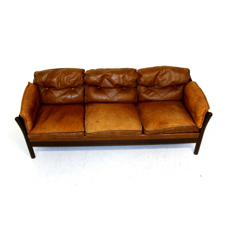 Vintage 3 seater leather sofa, Sweden 1960s