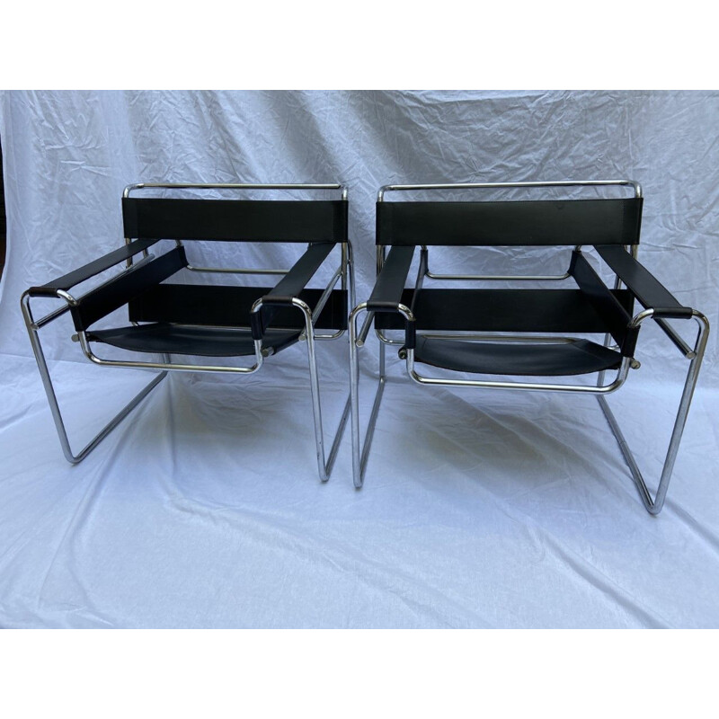 Pair of vintage Wassily armchairs by Marcel Lajos Breuer 1968s