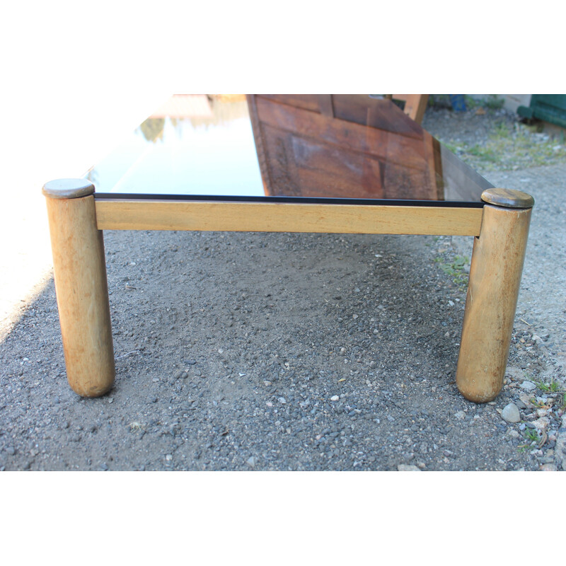 Vintage coffee table with glass top 1960s