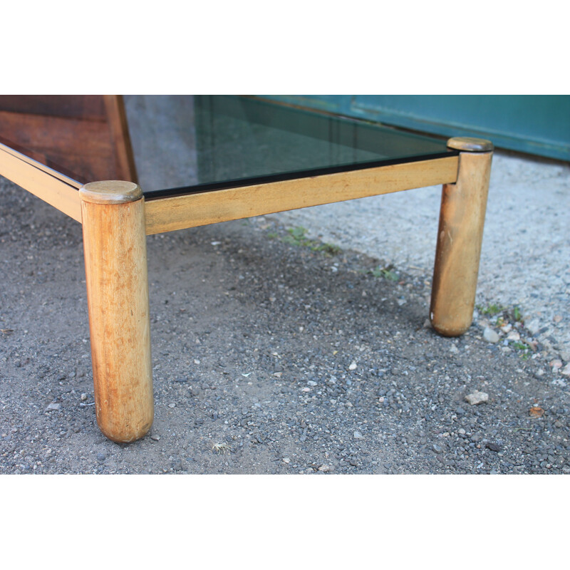 Vintage coffee table with glass top 1960s