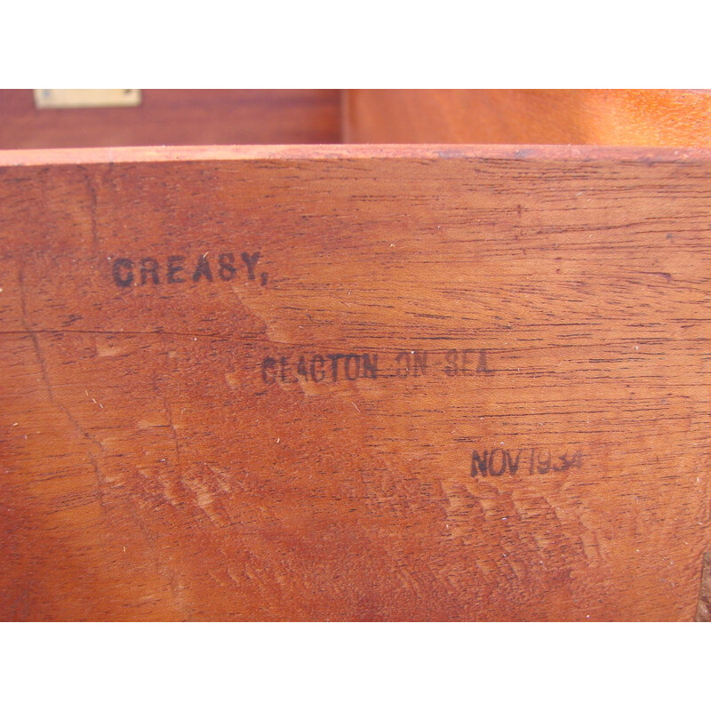 Bureau vintage en bois et cuir, Angleterre 1934