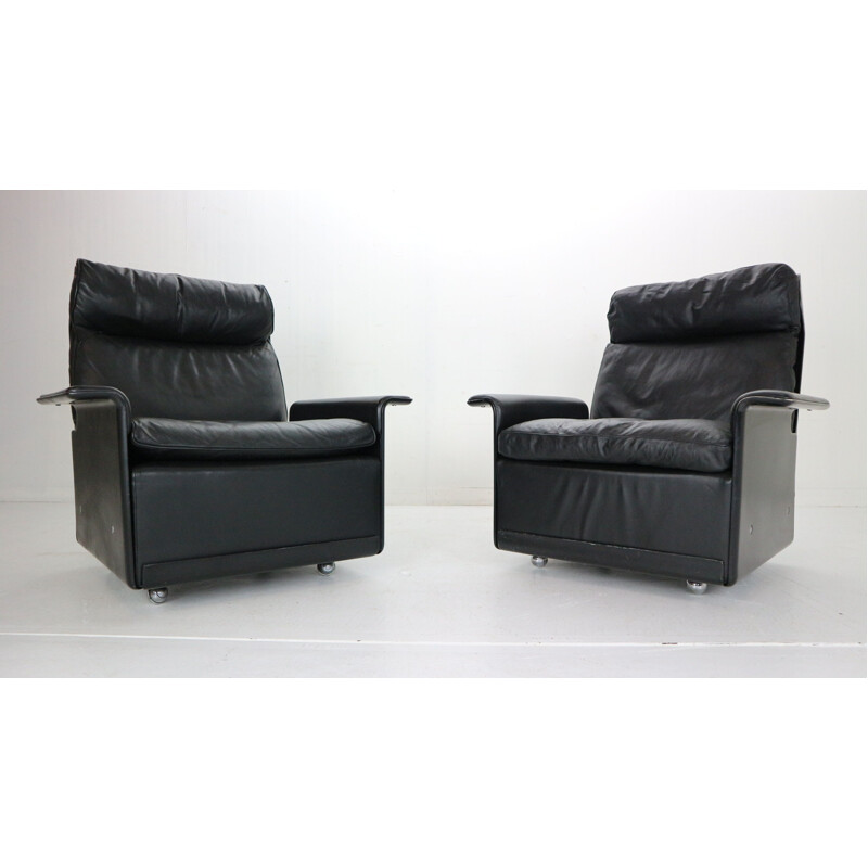 Paire de fauteuils lounge vintage Modèle-620 en cuir noir par Dieter Rams pour Vitsœ, Allemagne 1970