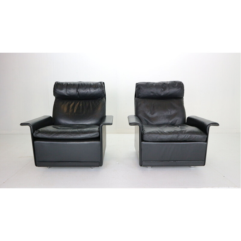 Pair of vintage Black Leather Lounge Chairs Model-620 by Dieter Rams for Vitsœ, German 1970s