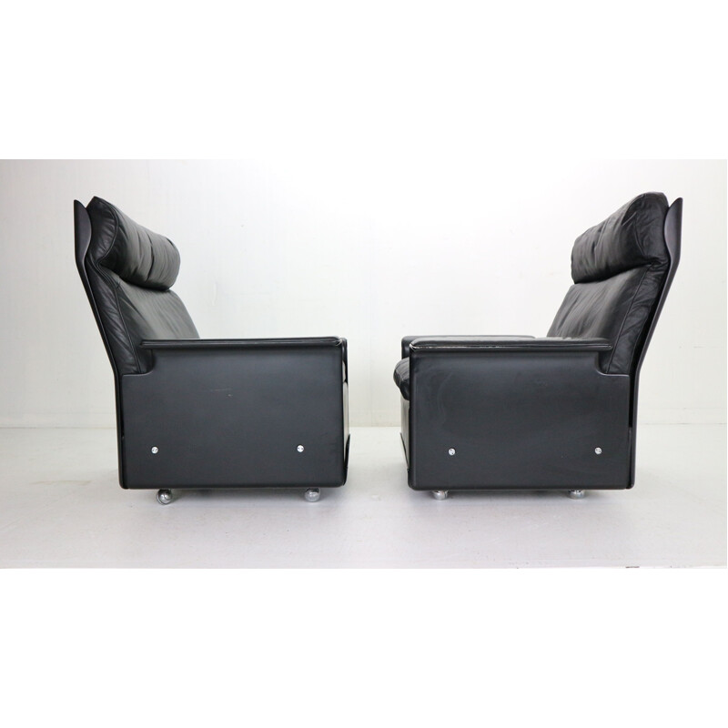 Pair of vintage Black Leather Lounge Chairs Model-620 by Dieter Rams for Vitsœ, German 1970s