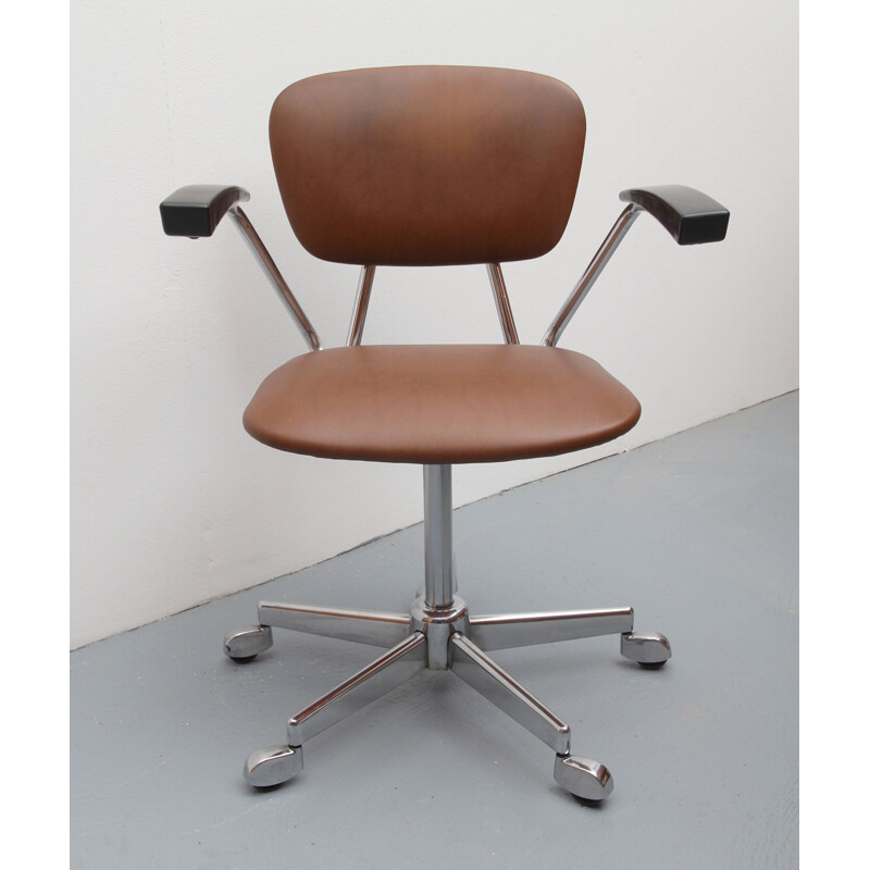 Vintage office chair in brown leatherette 1960s