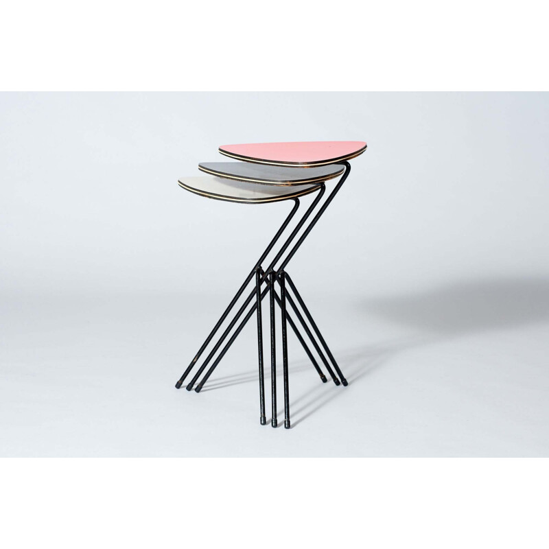 Set of 3 vintage side-tables by Mathieu Matégot for Artimeta