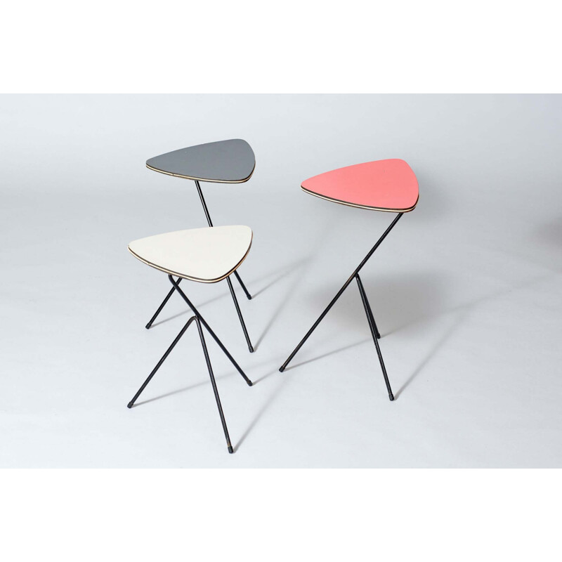 Set of 3 vintage side-tables by Mathieu Matégot for Artimeta