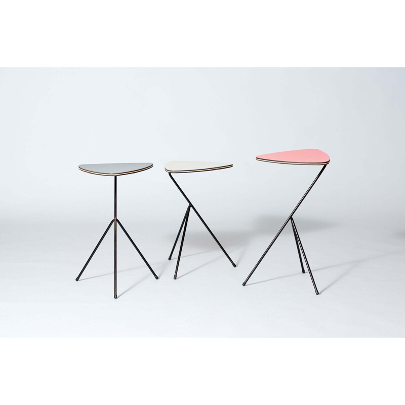 Set of 3 vintage side-tables by Mathieu Matégot for Artimeta