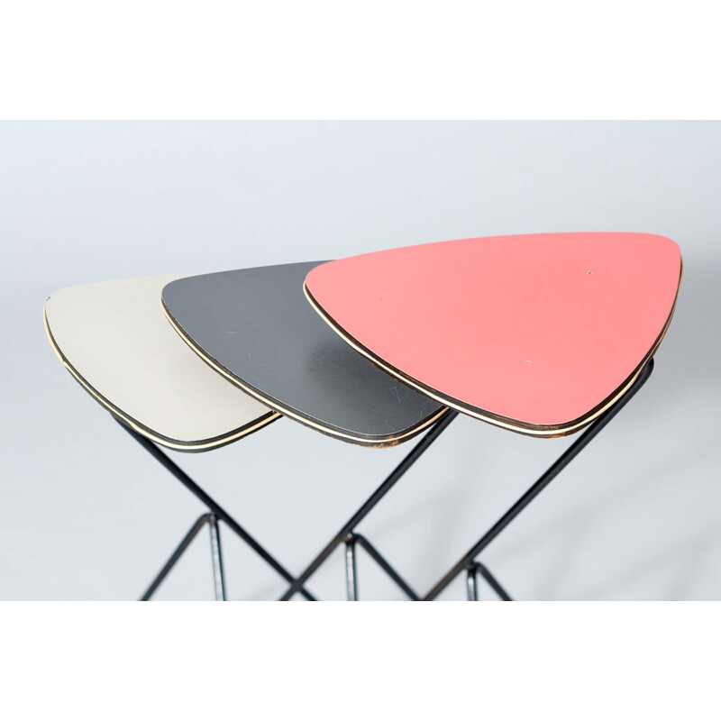 Set of 3 vintage side-tables by Mathieu Matégot for Artimeta