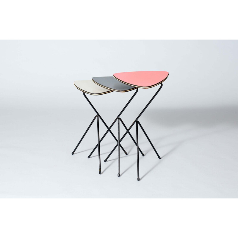 Set of 3 vintage side-tables by Mathieu Matégot for Artimeta