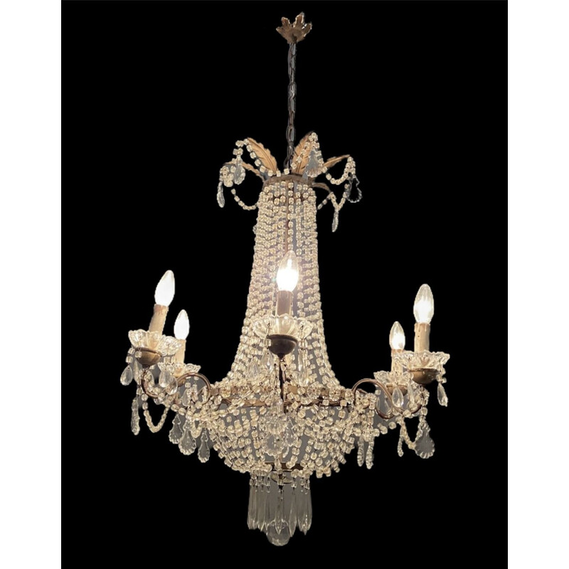 Vintage Murano Glass Macaroni Beaded Chandelier 1950s