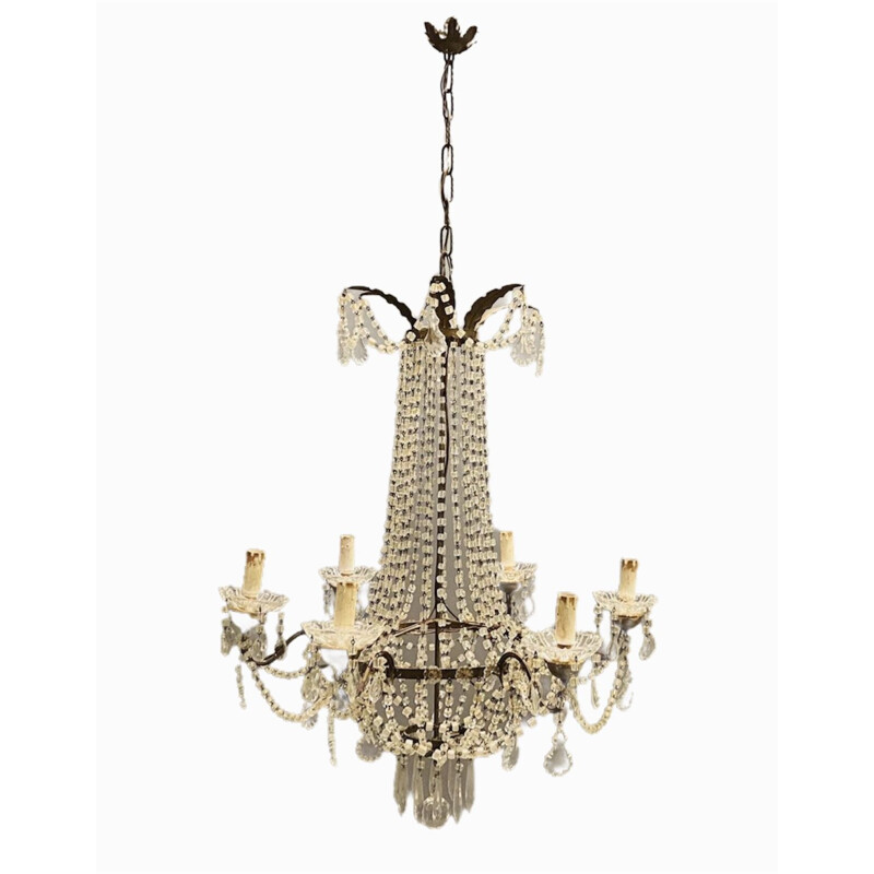 Vintage Murano Glass Macaroni Beaded Chandelier 1950s