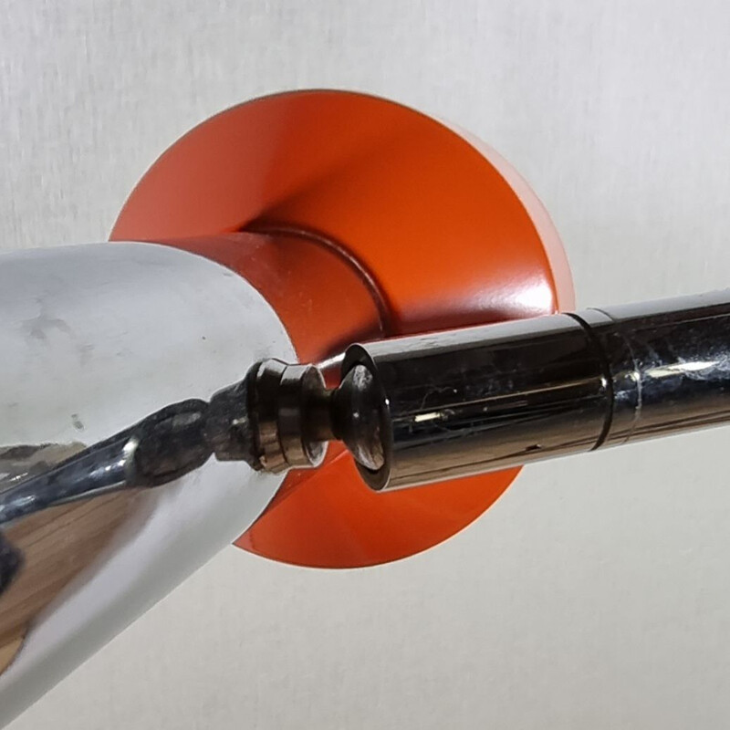 Vintage floor lamp in chromed metal and orange lacquer, Italy 1970