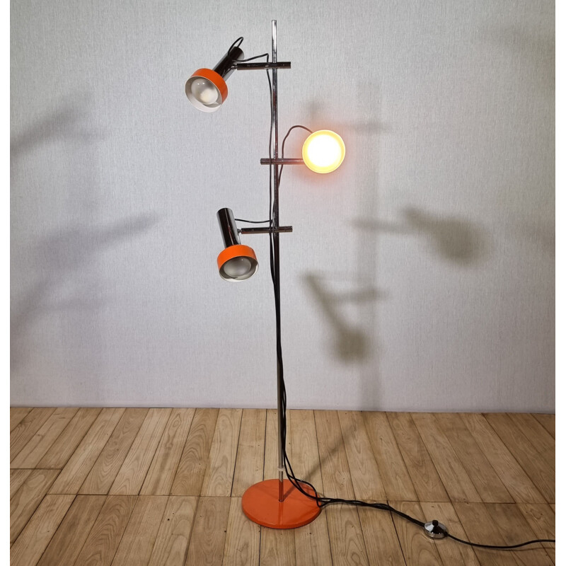 Vintage floor lamp in chromed metal and orange lacquer, Italy 1970