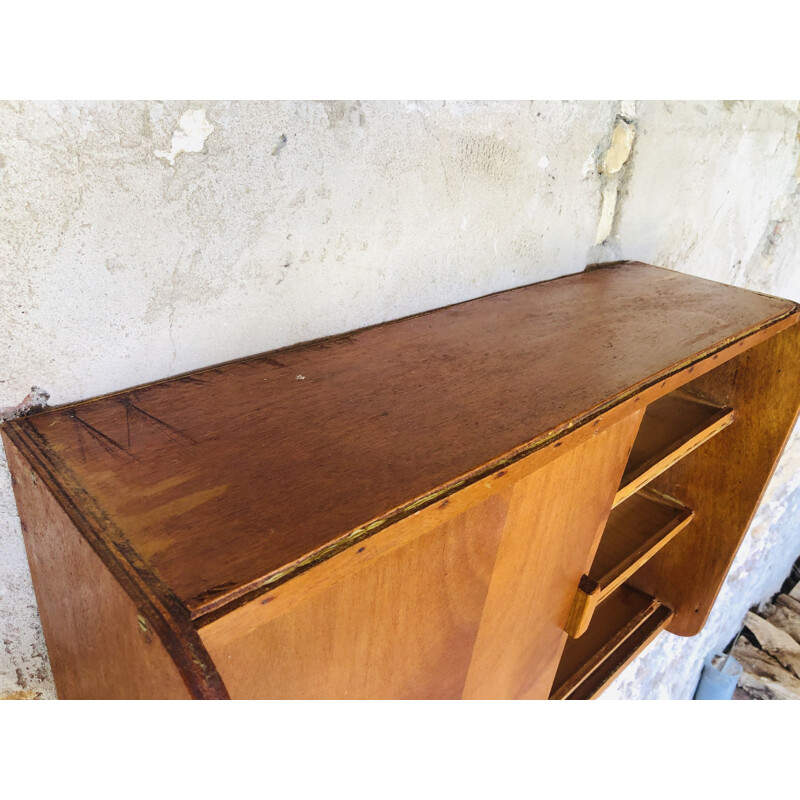 Vintage wall cabinet with sliding doors 1950s