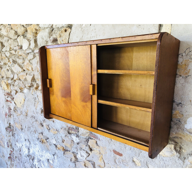 Vintage wall cabinet with sliding doors 1950s