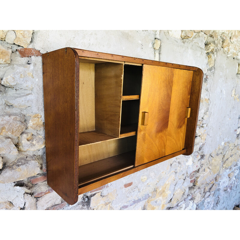 Vintage wall cabinet with sliding doors 1950s