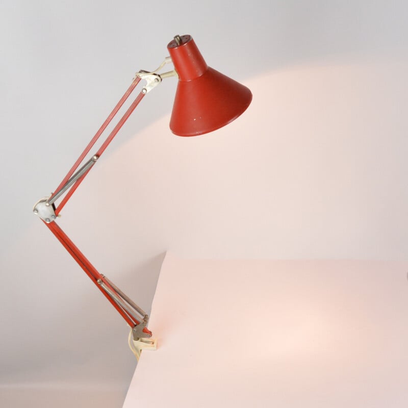 Vintage Red drafting desk lamp type 2000 Maxam, Denmark 1970s