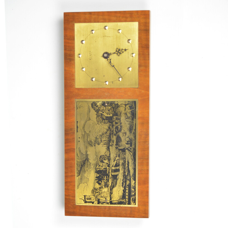Vintage brass wall clock, electric from Weimar, Germany 1970