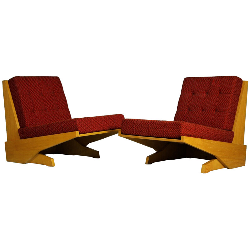 Pair of vintage Brutalist Armchairs, Czech 1970s