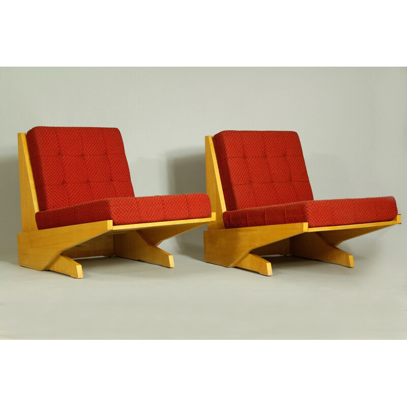 Pair of vintage Brutalist Armchairs, Czech 1970s