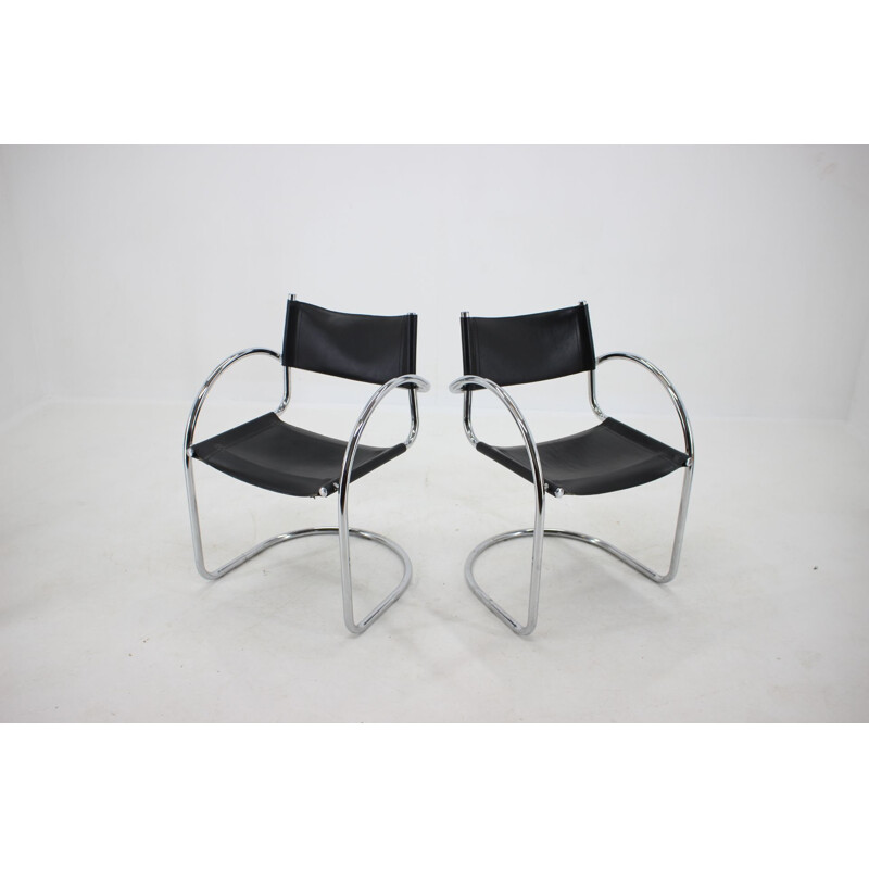 Set of 4 vintage tubular chairs in chrome and leather, Czechoslovakia 1970