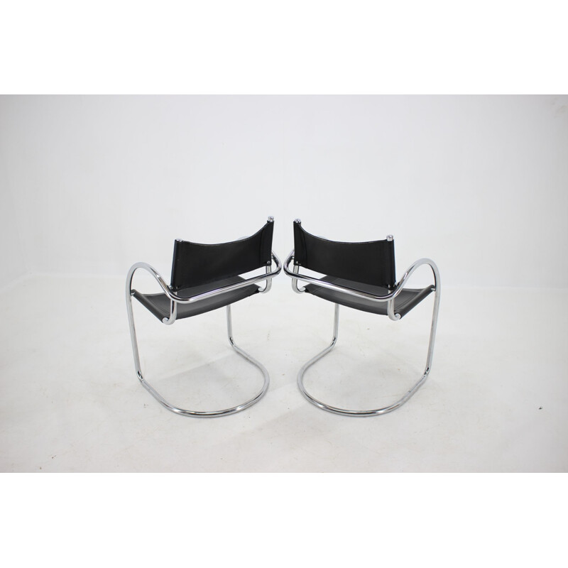 Ensemble de 4 chaises vintage tubulaires en chrome et cuir, Tchécoslovaquie 1970