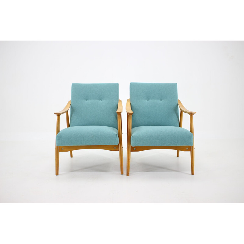 Pair of vintage beech Armchairs, Czechoslovakia 1960s