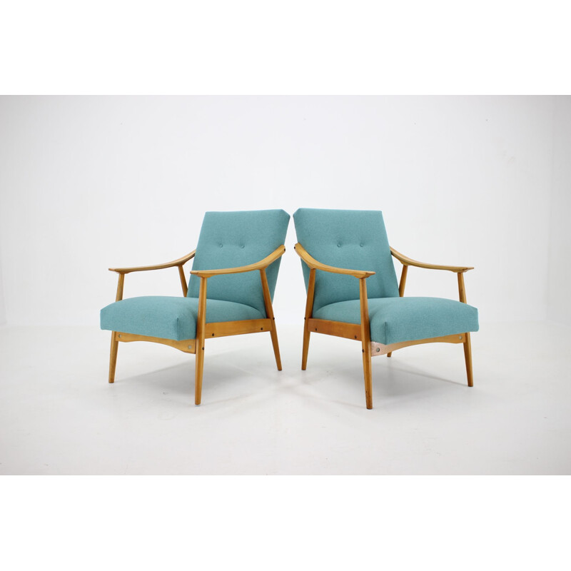 Pair of vintage beech Armchairs, Czechoslovakia 1960s