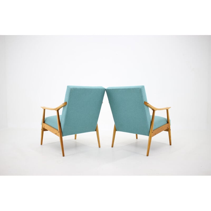 Pair of vintage beech Armchairs, Czechoslovakia 1960s