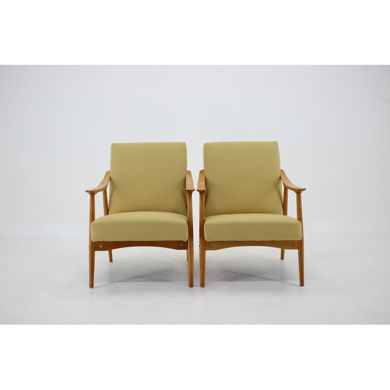 Pair of beech vintage Armchairs, Czechoslovakia 1960s