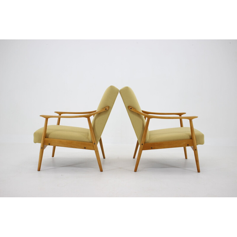 Pair of beech vintage Armchairs, Czechoslovakia 1960s