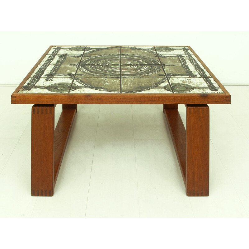 Vintage teak and ceramic coffee table by Ox-Art for Trioh, Denmark 1977