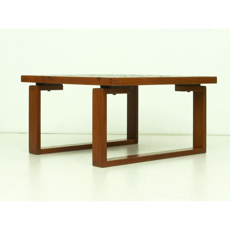 Vintage teak and ceramic coffee table by Ox-Art for Trioh, Denmark 1977