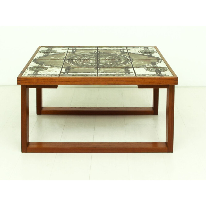 Vintage teak and ceramic coffee table by Ox-Art for Trioh, Denmark 1977