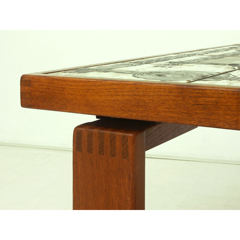Vintage teak and ceramic coffee table by Ox-Art for Trioh, Denmark 1977