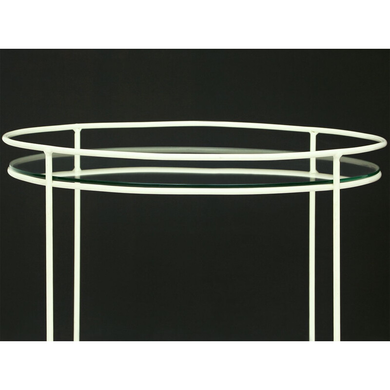 Vintage White Steel Rod & Glass Side Table, Germany 1960s